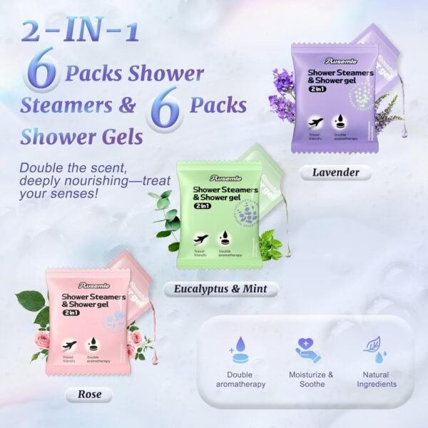 Shower Steamers Aromatherapy, 6 Pack Shower Bombs & 6 Pack Shower Gel, Birthday Gifts for Women, Travel Essentials, Relaxation Gifts Christmas Gifts Stocking Stuffers for Women Men - Image 2