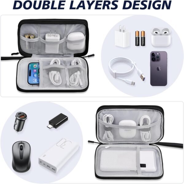 Electronics Organizer Travel Case, Travel Accessories Essentials for Men Women, Cord Organizer Travel Tech Pouch, Waterproof Double Layers Storage Bag for Cable, Charger, Phone, Earphone, Black - Image 2