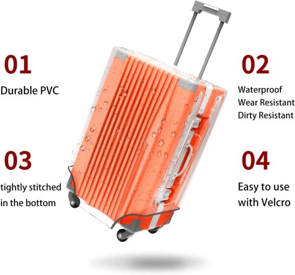 Clear PVC Luggage Cover Protectors 28 Inch Suitcase Cover for Suitcase TSA Approved 26-28Inch (25.98''H x 20.07''L x 12.40''W) - Image 4