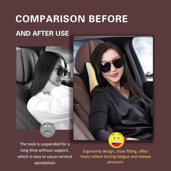 Super Comfy Car Headrest Pillow, Car Pillow for Neck Pain Relief with Adjustable Strap, 100% Memory Foam & Breathable Removable Cover, Ergonomic Design - Softness Travel Car Neck Pillow(Beige, 1PC) - Image 7