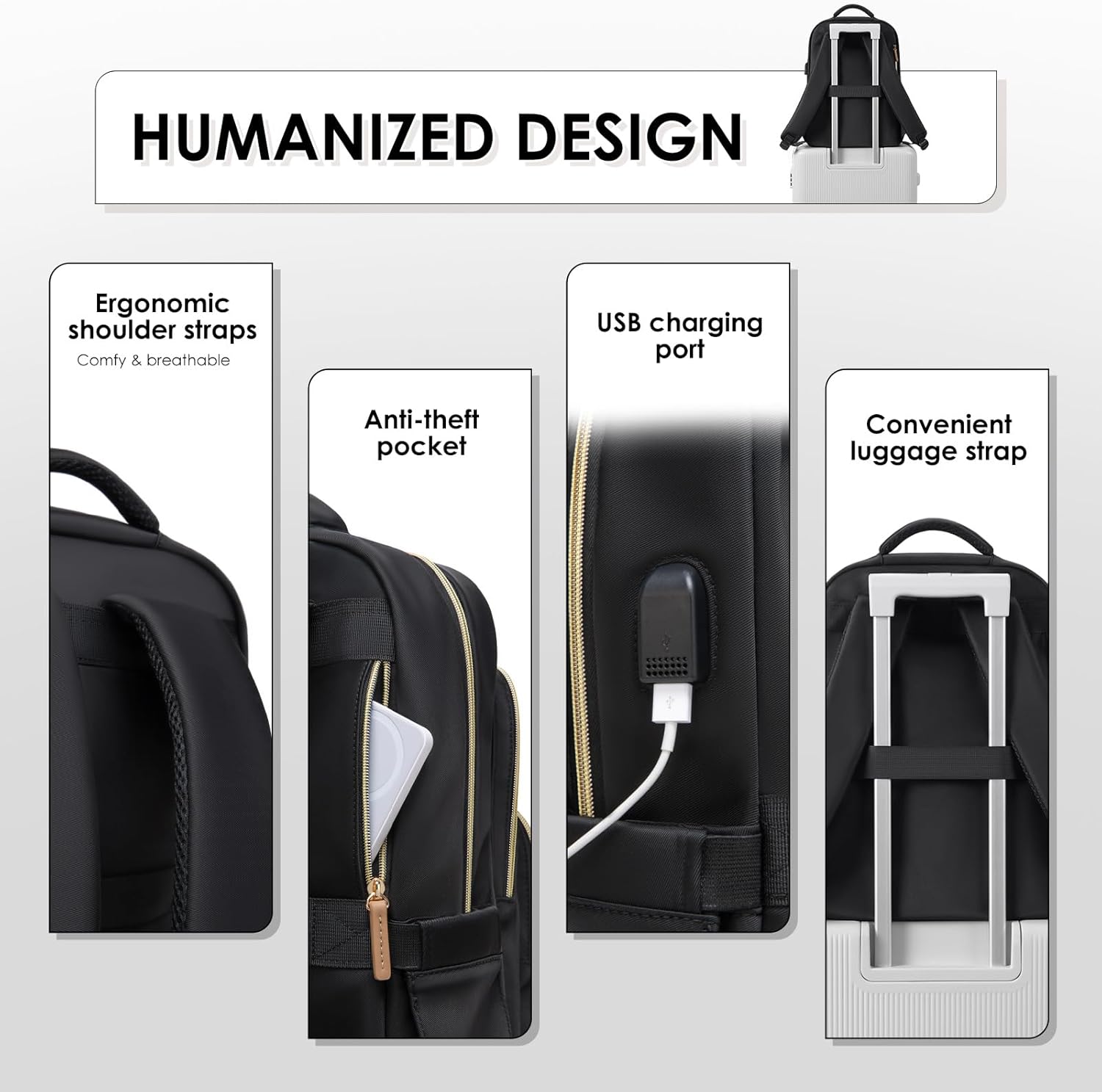 Laptop Backpack for Women,Travel Backpack with Laptop Compartment,Casual Daypack College Bookbag Computer Backpack for Work with Small Organizer Bag,Black - Image 6