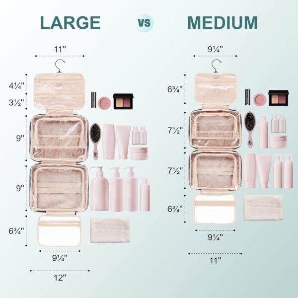 Everfun Hanging Travel Toiletry Bag for Women Traveling With Leakproof Compartment Makeup Cosmetic Organizer Dopp Kit Travel Accessories Essentials Must Have - Image 3