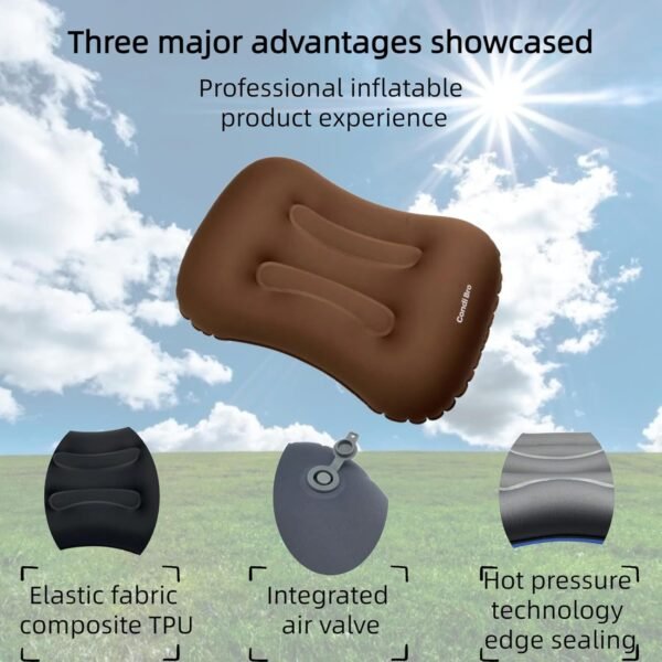 CONDIBRO outdoor inflatable pillow, portable sleeping tool for travel, office nap, lunch break, airplane pillow, chair backrest, waist cushion (Brown) - Image 4