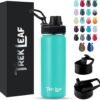 Travel Water Bottle-18oz, 22oz, or 32oz -3 Lids (Spout, Straw, Flip) Leak Proof, Quality, Vacuum Insulated, Stainless Steel, Thermos, Metal Flask, Sports Canteen (Turquoise, 18 oz)