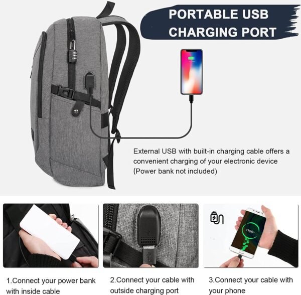 Mancro Laptop Backpack for Travel, Anti-theft Laptop Backpack for Men Business Backpack Work Daypack with USB Charging Port, Grey - Image 2