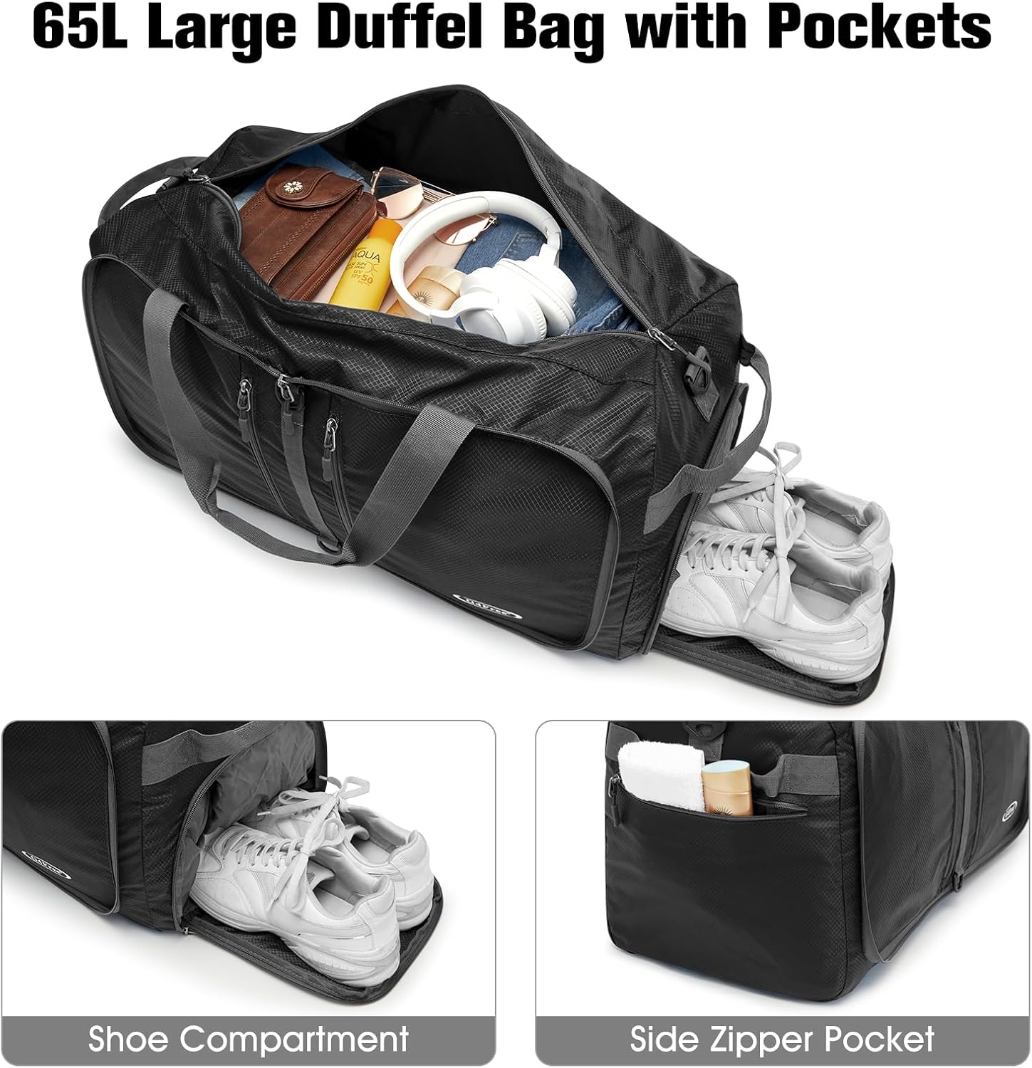 G4Free 40L/65L Foldable Duffel Bag, Water-Repellent Travel Backpack, Lightweight Carry Bag for Overnight Weekender Sports Men Women - Image 3