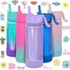 CHILLOUT LIFE 17 oz Kids Insulated Water Bottle with Straw Lid Leakproof and Cute Waterproof Stickers, Personalized Stainless Steel Thermos Flask Metal Water Bottle, Purple Sparkle