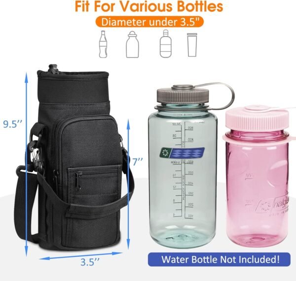 SITHON Water Bottle Carrier Bag with Adjustable Shoulder Strap, Sports Water Bottle Sling Case Holder Sleeve Pouch with 2 Pockets/Hand Strap for Hiking Travelling School Camping (Black) - Image 6