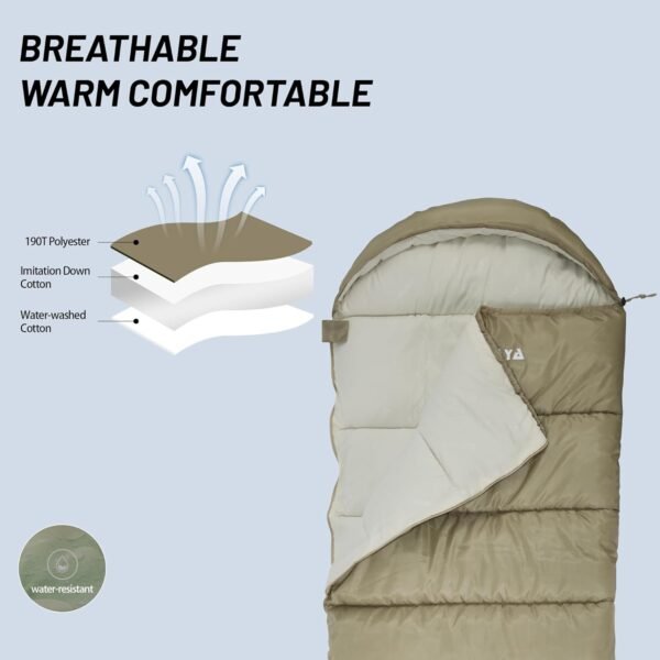 Sleeping Bags for Camping Lightweight Waterproof Travel Sleep Bag for Adults, Boys, Girls Warm & Cold Weather 4 Season Outdoor Backpacking Hiking Essentials - Image 5
