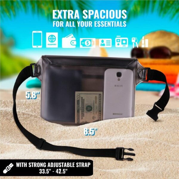 AiRunTech Waterproof Pouch with Waist Strap (2 Pack) | Adjustable Waterproof Dry Fanny Bag for Boating Swimming Kayaking Surfing | Beach Cruise Travel Accessories Essentials Vacation Must haves - Image 3