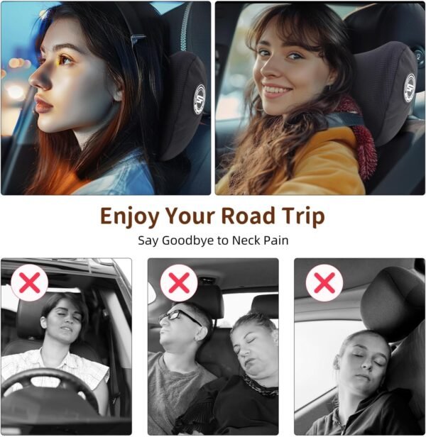 SPRFUFLY 2 Pack Car Headrest Pillow, Extra Soft Car Pillow, 100% Memory Foam Car Neck Pillow for Driving - Universal Fit Travel Car Rest Pillow for Pain Relief While Driving(Comes with 2 Eye Masks) - Image 4