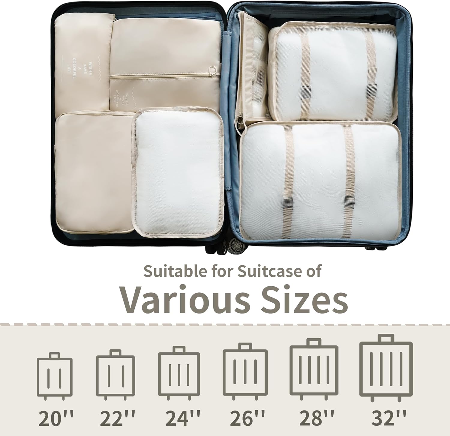 GRANNY SAYS 8 Set Beige Packing Cubes for Carry on Suitcase, Travel Bags Organizer for Luggage, Suitcase Organizer Bags Set, Travel Packing Cubes Luggage Organizer, Travel Essentials Travel Bag - Image 5