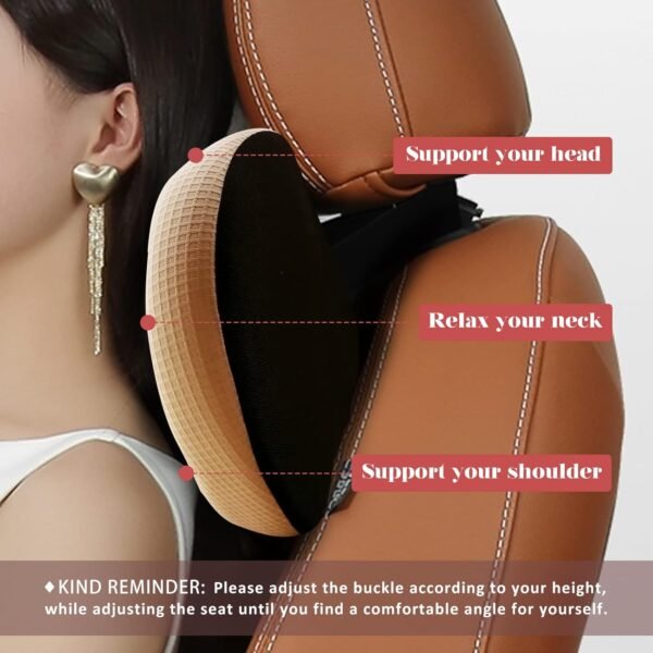 Super Comfy Car Headrest Pillow, Car Pillow for Neck Pain Relief with Adjustable Strap, 100% Memory Foam & Breathable Removable Cover, Ergonomic Design - Softness Travel Car Neck Pillow(Beige, 1PC) - Image 3