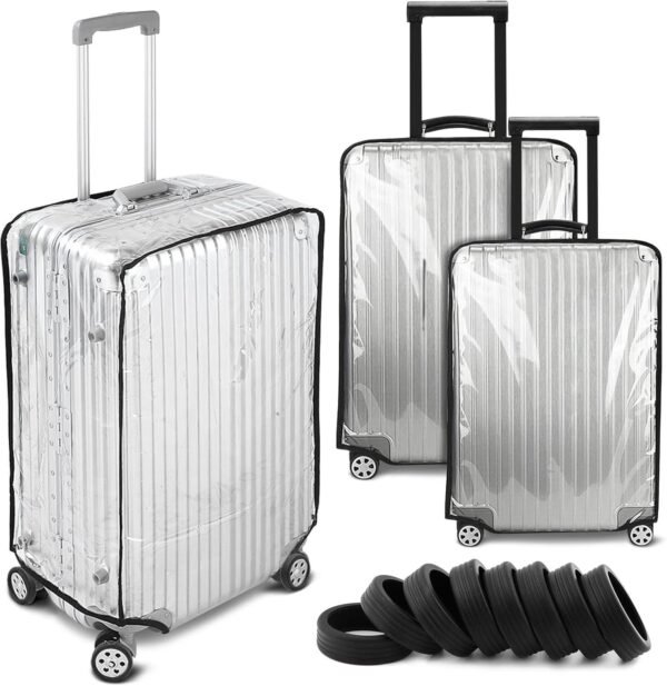 3Pcs 20 24 28 inch Suitcase Protectors Cover and 8Pcs Suitcases Wheel Covers, Clear PVC Waterproof Dustproof Anti-Scratch Luggage Cover Travel Suitcase Cover Protectors
