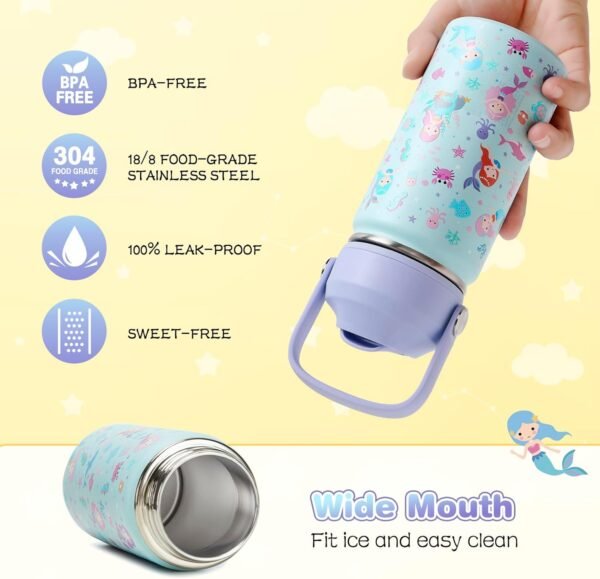 Kids Insulated Water Bottle with Straw Lid, 14oz Double Wall Vacuum 18/8 Stainless Steel Kids Tumbler, BPA-FREE Leak Proof Toddler Metal Water Bottle Kids Cups for School Travel Boys Girls - Image 4