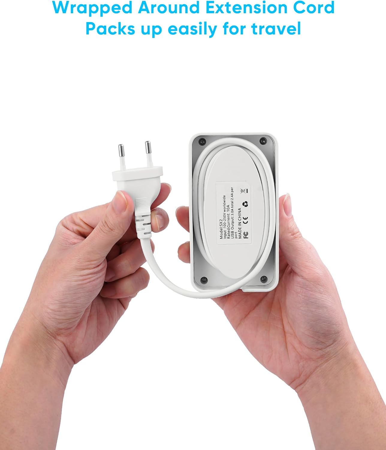 European Travel Plug Adapter, EU/UK/US Travel Plug Adapter Power Strip, 6 AC Outlets, 4 USB Ports (2 USB C), 3ft Wrapped Around Extension Cord, Compact for Travel - Image 2