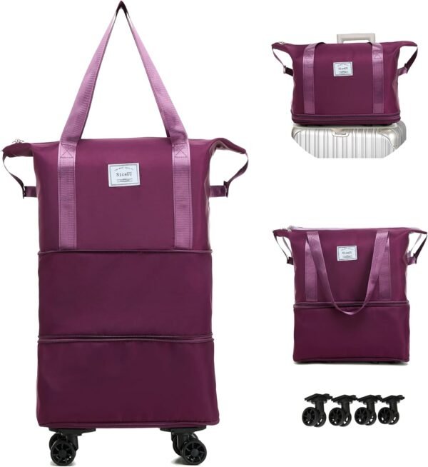 Travel Bag With Wheels,Expandable And Foldable Luggage Bag, Spare Travel Bag, Detachable Roller Travel Bag,Luggage Bag,Travel or Business Trip (purple)