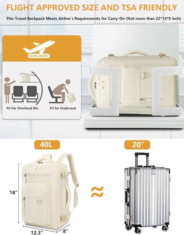 Travel Backpack for Women, Flight Approved Carry On Backpack with Shoe Pouch, TSA Personal Item Travel Bag Large Luggage Backpack Fits 17 Inch Laptop for Weekender Overnight, Beige - Image 4