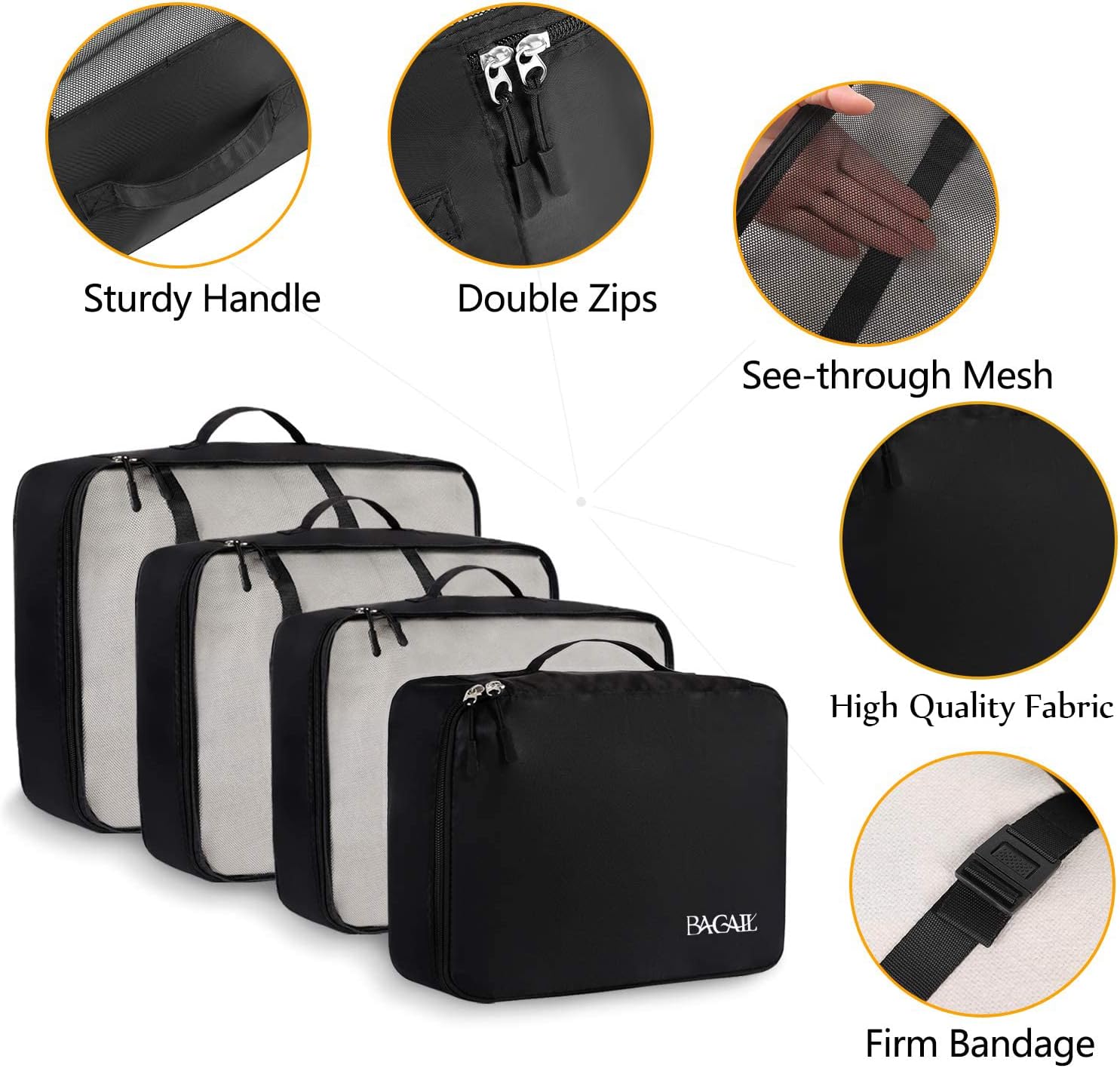 BAGAIL 8 Set Packing Cubes Luggage Packing Organizers for Travel Accessories (Jet Black) - Image 3