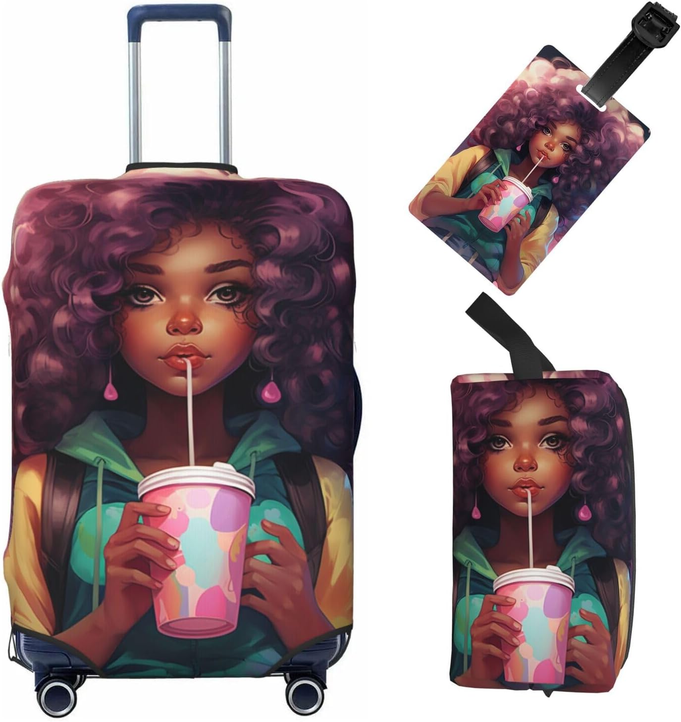 Travel Luggage Cover Suitcase Protector African American Woman Elastic Protective Washable Luggage Cover Anti-Scratch Suitcase Cover For 18-32 Inch -M