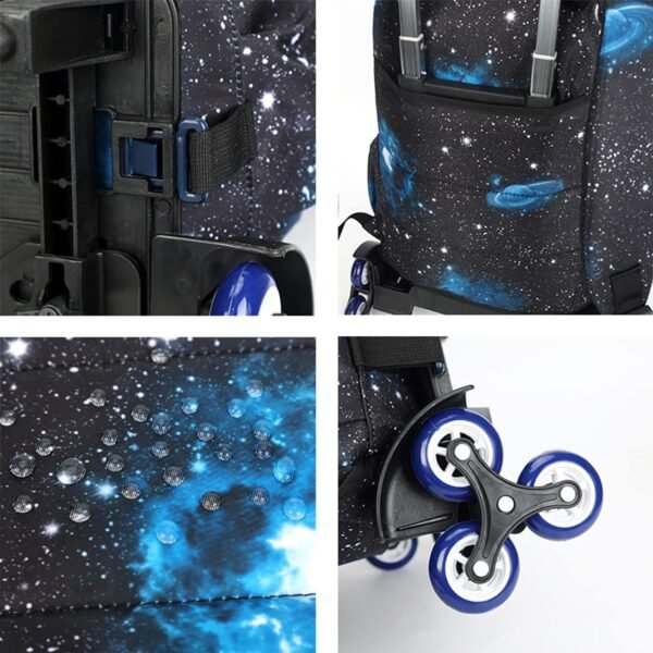 GLOOMALL Starry Sky Kids Trolley Rolling Backpack Primary School Bookbag with Wheels Travel Luggage (Deep Blue Starry Sky) - Image 7