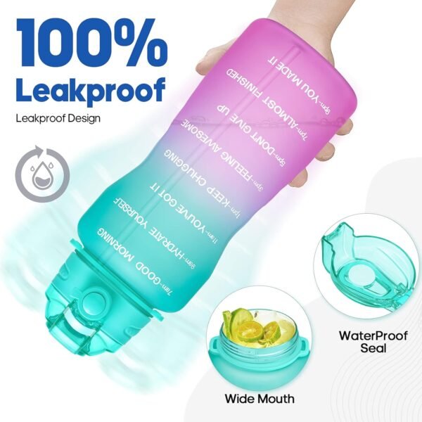 Water Bottles 1 / Half Gallon with Time Marker and Straw, Large Fitness Sports Motivational Bottle, Wide Mouth Leakproof and BPA Free for Travel, Gym,office,school - Image 6