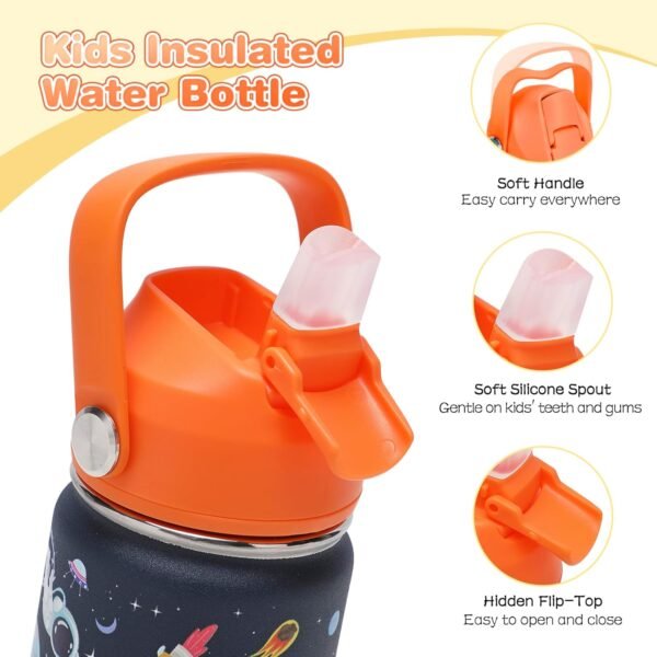 Kids Insulated Water Bottle with Straw Lid, 14oz Double Wall Vacuum 18/8 Stainless Steel Kids Tumbler, BPA-FREE Leak Proof Toddler Metal Water Bottle Kids Cups for School Travel Boys Girls - Image 3