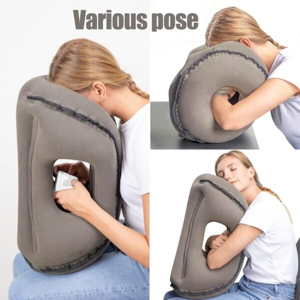 SAHEYER Inflatable Travel Pillows, New Upgrade Inflatable Airplane Pillow for Sleeping Rest Avoid Neck and Shoulder Pain, Inflatable Neck Pillow with Free Eye Mask and Earplugs (Grey) - Image 5