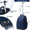 lychee Rolling Backpack-Adult Business Laptop Backpack with Wheels-18 inch Invisible Shoulder Strap Waterproof Backpack with Roller-Trolley Suitcase Travel Bag,Blue - Image 2