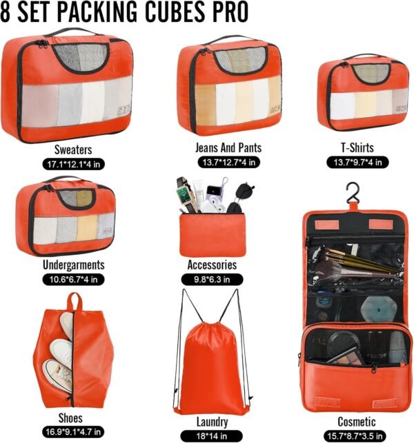 Veken 8 Set Packing Cubes for Suitcases, Travel Bag Organizers for Carry on Luggage, Suitcase Organizer Bags Set for Travel Essentials Travel Accessories in 4 Sizes(Extra Large, Large, Medium, Small) - Image 2