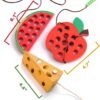 KLT Lacing Toy for Toddlers, Wooden Threading Toy Kids Travel Car Airplane Activities, Road Trip Essentials Games, Educational learning Fine Motor Skills Montessori Toys 1 Apple,1 Watermelon, 1 Cheese - Image 2