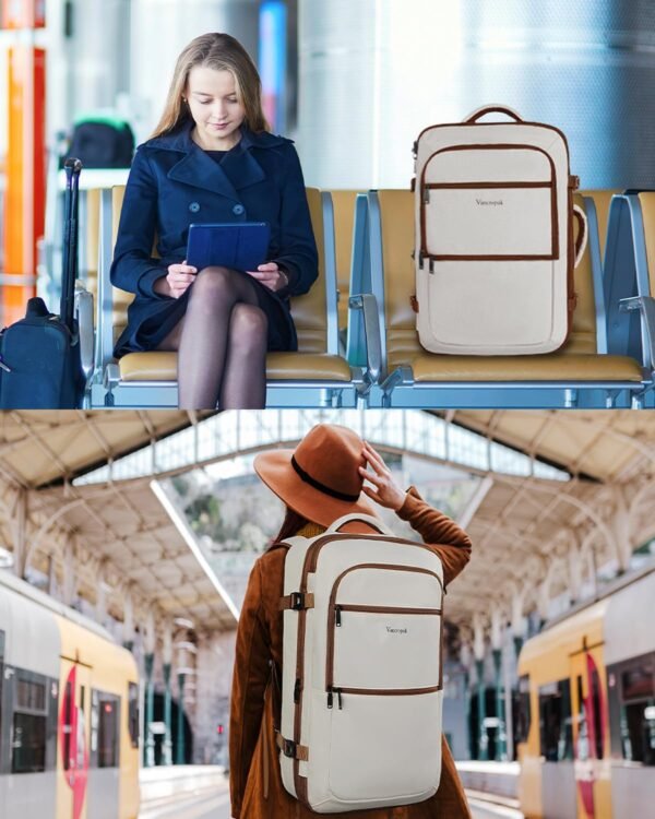 Vancropak Travel Bags for Women Carry on, Large Travel Backpack Airline Approved, Expandable Weekender Daypack Overnight Suitcase Backpack, Luggage for International Flight Traveling Hiking, Beige - Image 8