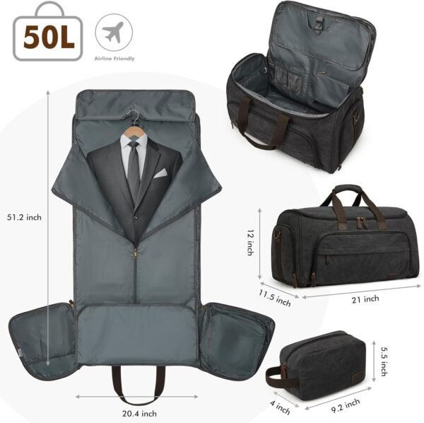 S-ZONE Carry On Garment Bag for Travel Convertible Garment Duffle Bag Suit Bags for Men Women Travel 2 in 1 Hanging Suitcase Business Travel Bag with Toiletry Bag, Black, 50l - Image 3