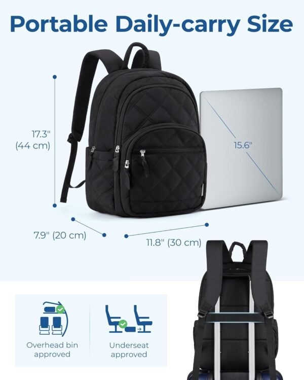 BAGSMAT Travel Laptop Backpack, Cute College Backpack for Women, Quilted Computer Bookbag, Water Resistant 15.6 Inch Laptop Lightweight Casual Bag Backpack - Image 5