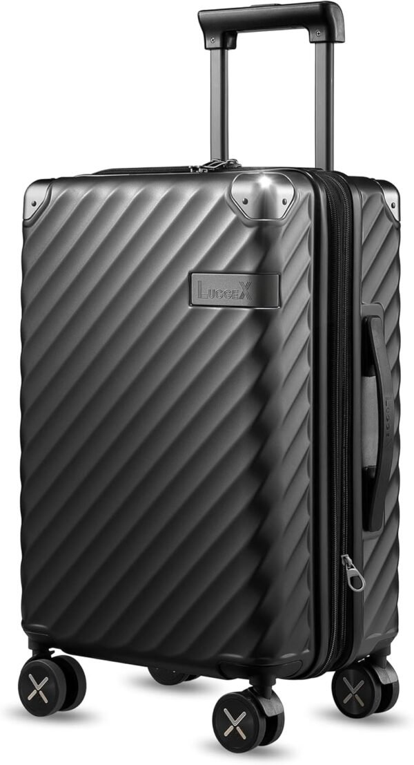 LUGGEX Luggage with Spinner Wheels - Polycarbonate Expandable Hard Shell Suitcase, Carry-On 20-Inch, Black