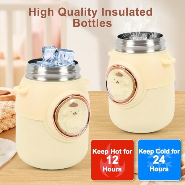 Kids Cute Anime Insulated Water Bottle with 50pcs Anime Stickers, Stainless Steel Thermos Water Bottle Leakproof for Hot or Cold Drinks Adorable Travel Hiking Mug Yellow - Image 3