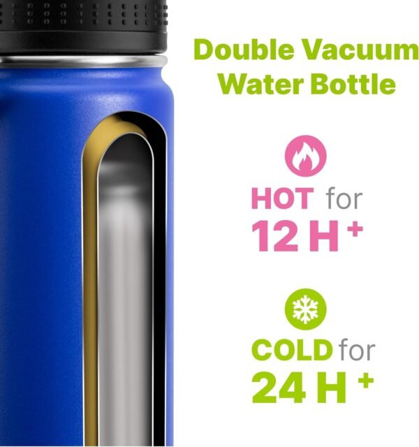 Kids Insulated Water Bottle with Spout Lid-16 oz Stainless Steel Vacuum Wide Mouth Sports Water Bottle for Back to School-Reusable Metal Leak Proof Travel Water Flask, BPA-Free(Navy) - Image 2