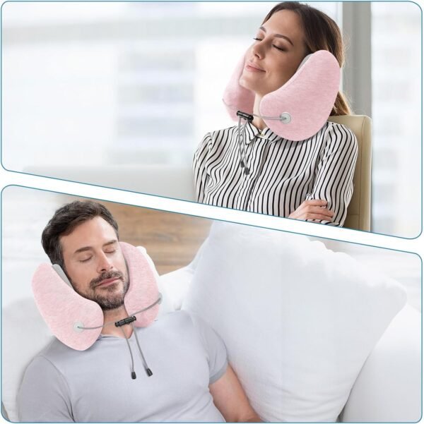 Noise-Canceling Travel Neck Pillow with 25 dB Noise Reduction, All-Round Neck Support, Suitable for Office, Home and Travel(Pink, Small Size) - Image 7