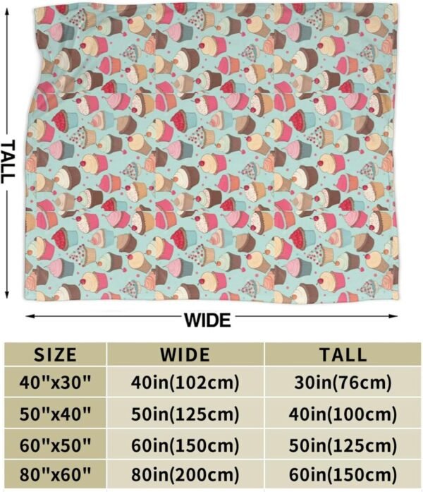 (Cupcake Pattern) Print Fall Throw Blanket Personalized Soft Flannel Blanket for Bed Couch Sofa, Blanket for Lightweight Fuzzy Cozy Blankets for Travel Office Home 60"X50" - Image 4