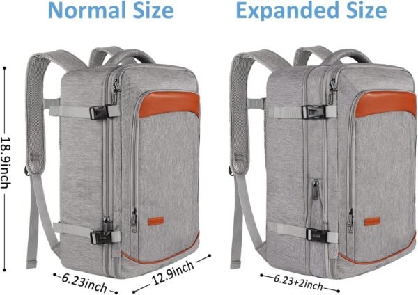 Vancropak Carry on Backpack, Extra Large 40L Airline Approved Travel Backpacks with 3 Packing Cubes for Women Men, Water Resistant Expandable Overnight Luggage Daypack Business Weekender Bag, Grey - Image 3