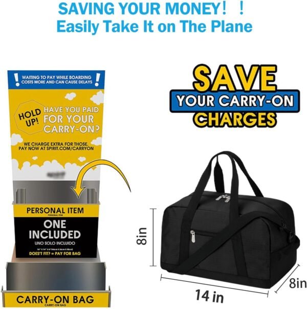 Small Gym Bag 14 inch lightweight Carry On Mini Duffel Bag for Travel Sport - Black - Image 3