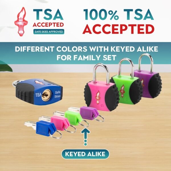 4 Pack TSA Approved Luggage Lock.Luggage Key Locks with Keyed Alike, TSA Approved Travel Lock with Ultra Secure PPR/ABS Lock Body Travel Lock Luggage Lock TSA Approved - Image 3