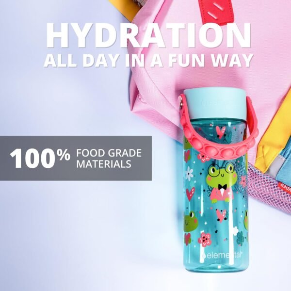 Elemental Leak Proof Water Bottles for Kids - Splash Kids Water Bottle for School with Fun Fidget Pop-it Handle - BPA Free Tritan Plastic Reusable Water Bottle with Straw - Fancy Frog - 18oz - Image 6