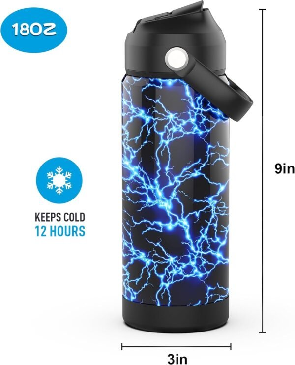 Kids Insulated Water Bottle with Straw,18oz Kids Cups with Stainless Steel Leak Proof for School Boys Girls（Lightning-18） - Image 2