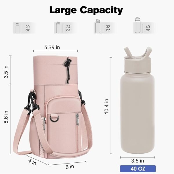 CaseBot Water Bottle Carrier Bag with Shoulder Strap, 32 40 oz Insulated Water Bottle Pouch Holder, Water Bottle Sleeve with Phone Pocket for Walking Hiking Picnic - Image 2