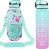 32 oz Water Bottles with Straw & Strap, Motivational Water Bottles with Times to Drink, BPA Free Reusable Sports Water Bottle with Sleeve Carrier for Hiking, Travel, Running or Fitness