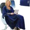 Tirrinia Travel Blanket Airplane Office Poncho 4 in 1 Premium Cozy Fleece Portable Poncho Blankets with Built-in Bag, Pocket