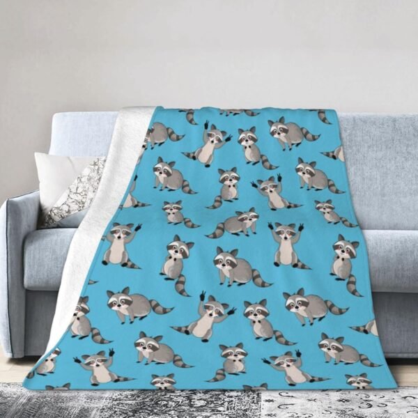 Raccoon Blanket Throw Blanket Raccoon Gift for Women Men Soft Animal Flannel Blanket Plush Sofa Blanket Durable Travel Blanket Raccoon Birthday Gift Blue 80"X60" - Image 2