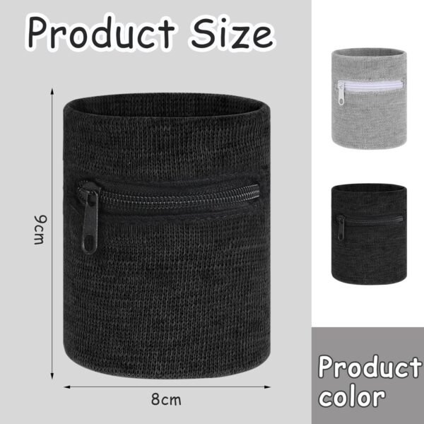 4Pcs Wrist Sweat Bands for Men Wrist Pouch Wallet with Zipper Wristband Pocket Sports Absorb Sweat Wristbands for Women Running Hiking Workout, Key Holder for Gym Sports Running Walking Hiking Travel - Image 2