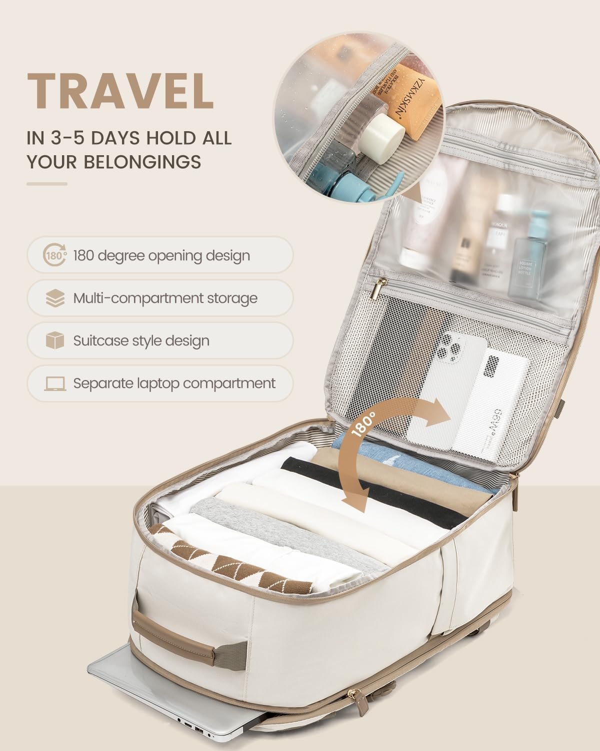 LOVEVOOK Travel Backpack For Women, 40L Large Carry On Backpack Flight Approved, TSA Personal Item Travel Bag Weekender Overnight Daypack, 17 inch Cute Laptop Backpack For College - Image 4